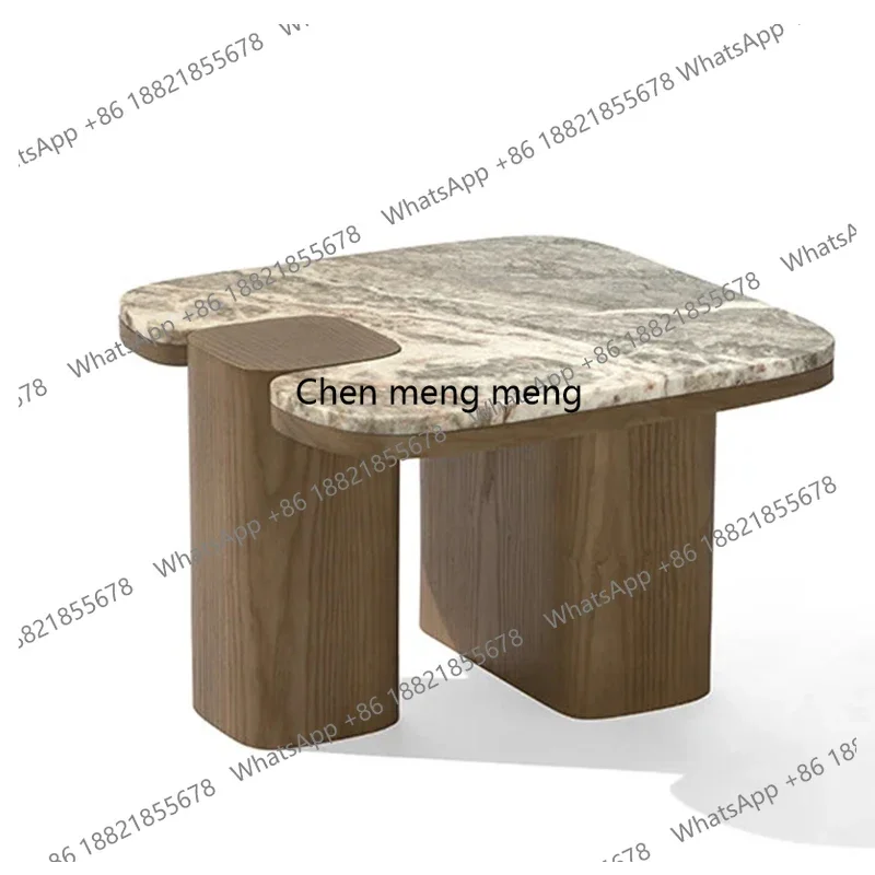 

cc182French natural marble edge tablelight luxury living room home sofa corner table art square solid wood side table