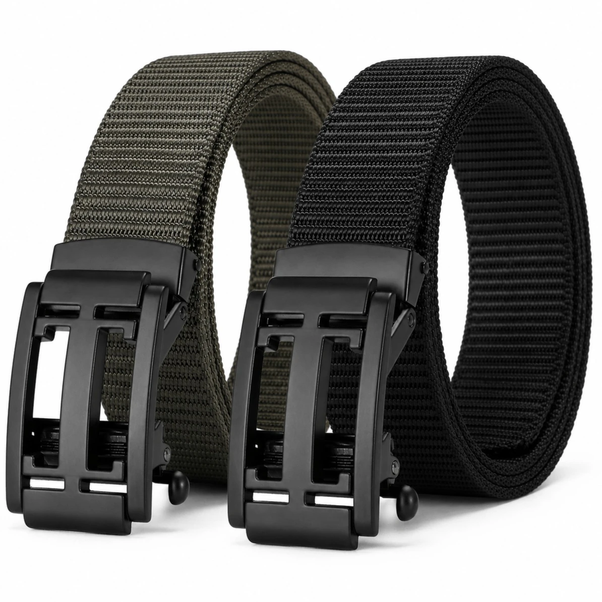 Men's Nylon Tactical Belt, One Click Quick Release Adjustable Outdoor Canvas Hollowed-out Belt for Work Hiking Camping Sports