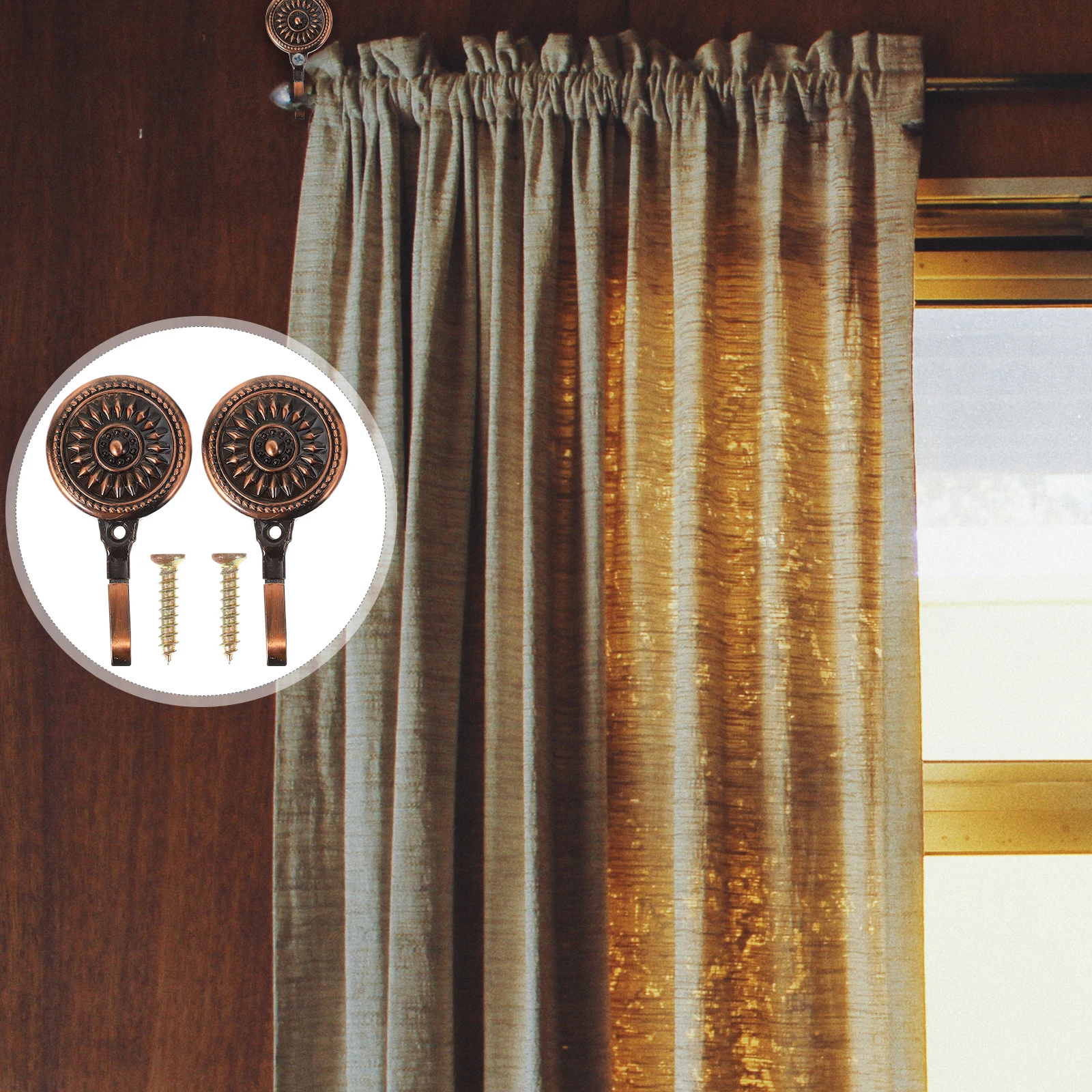 

2 Pcs Double Curtain Hook Window Curtains Holdback Hooks Zinc Alloy Windows Drilled