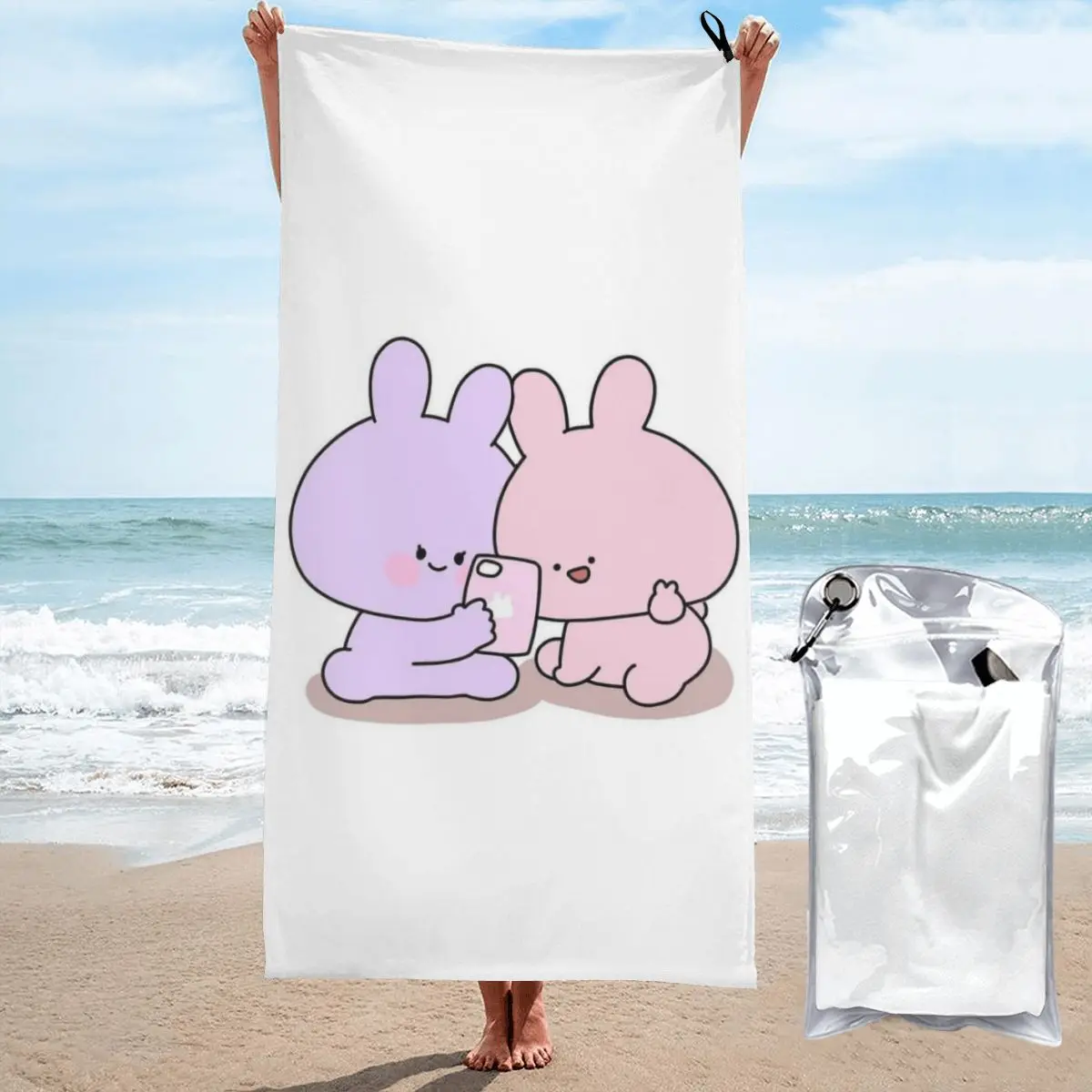 Asamimichaan Cute Asamimi Beach Towel Poncho Bathing Towels Cover-ups Quick Dry Sand Free Yoga Spa Gym Pool