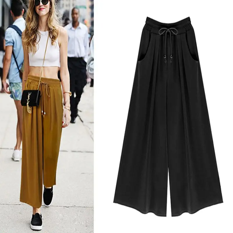 Summer new plus size women's casual wide-leg pants 6XL 7XL 8XL fashion loose pockets elastic waist cropped pants wide-leg pants.