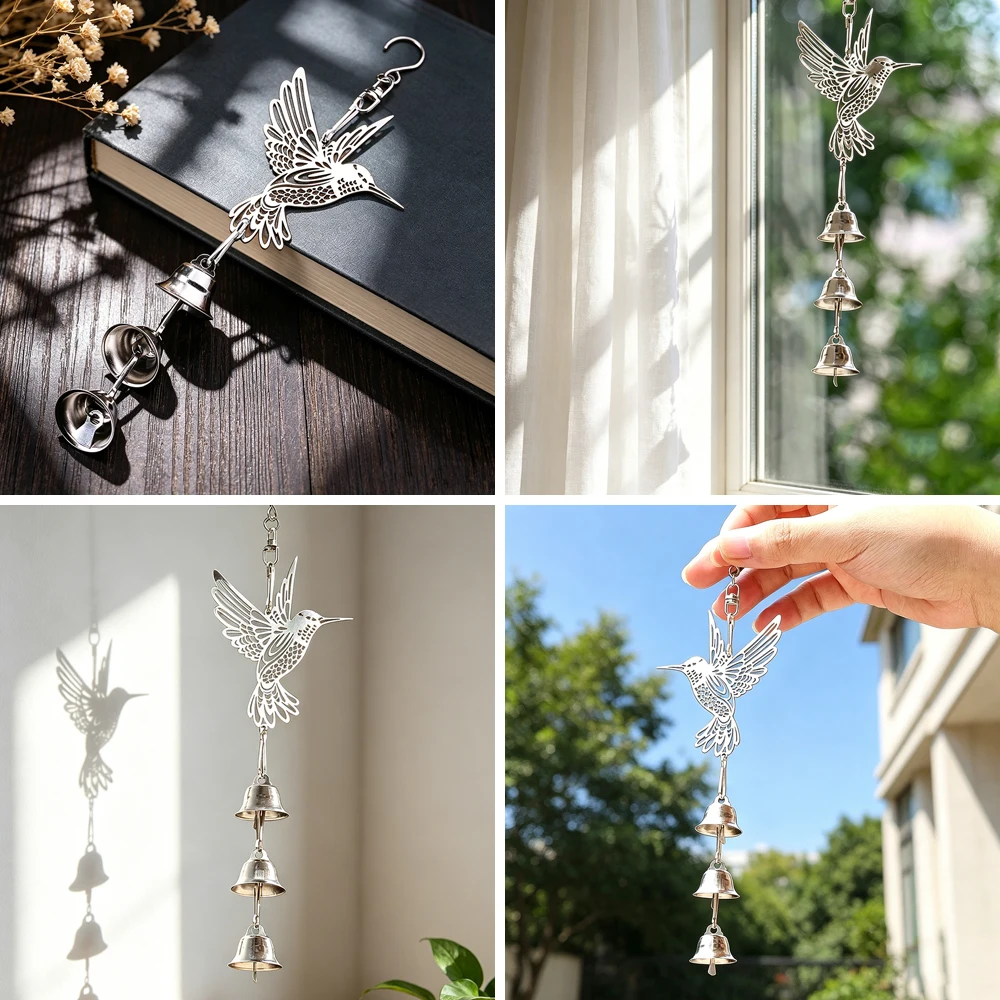 Vintage Cutout Hummingbird Metal Wind Chime Mini Hanging Decor For Indoor Window Balcony Patio Rustic Home Yard Ornament Gift
