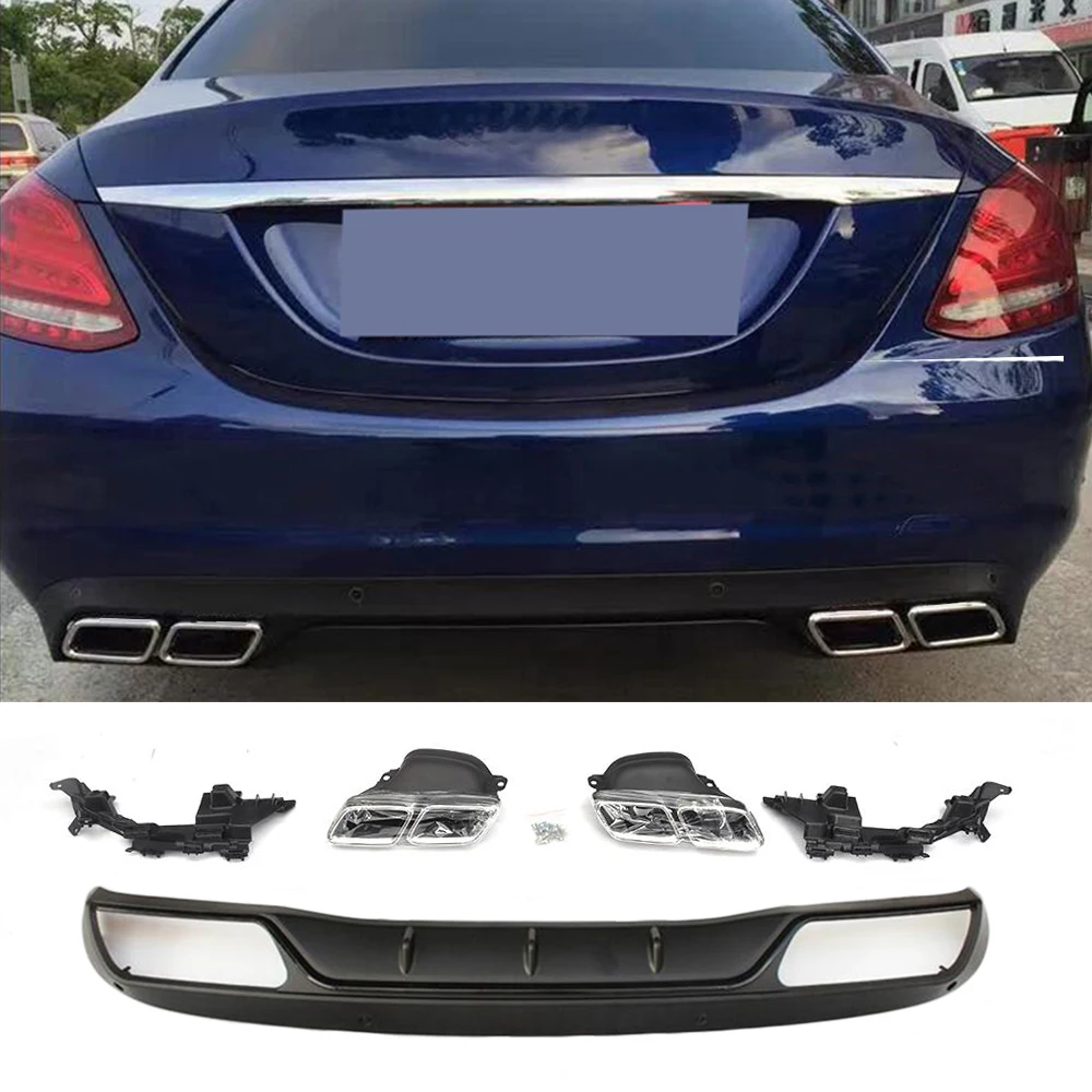 Rear Bumper Diffuser For Mercedes Benz C Class W205 C200 C250 Sedan 4 Door 2015-2017 Non Sport C63 Diffuser with Exhaust Tips