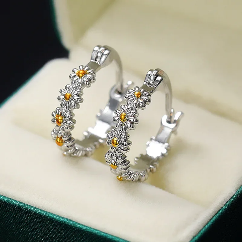 New Arrival Female Earrings Silver Needle Stackable Daisy Zircon Crystal Earrings For Women Jewelry Wholesale Pendientes - view 3