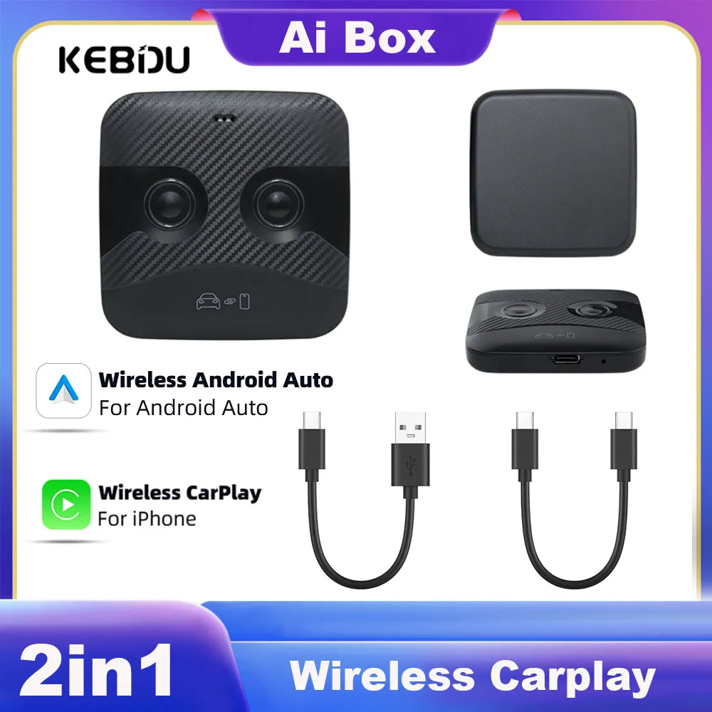 2 in 1 Wireless Carplay Adapter for Apple iOS Android Auto Smart USB Plug and Play Ai Box For Kia Volvo Audi MG VW Hyundai Jeep