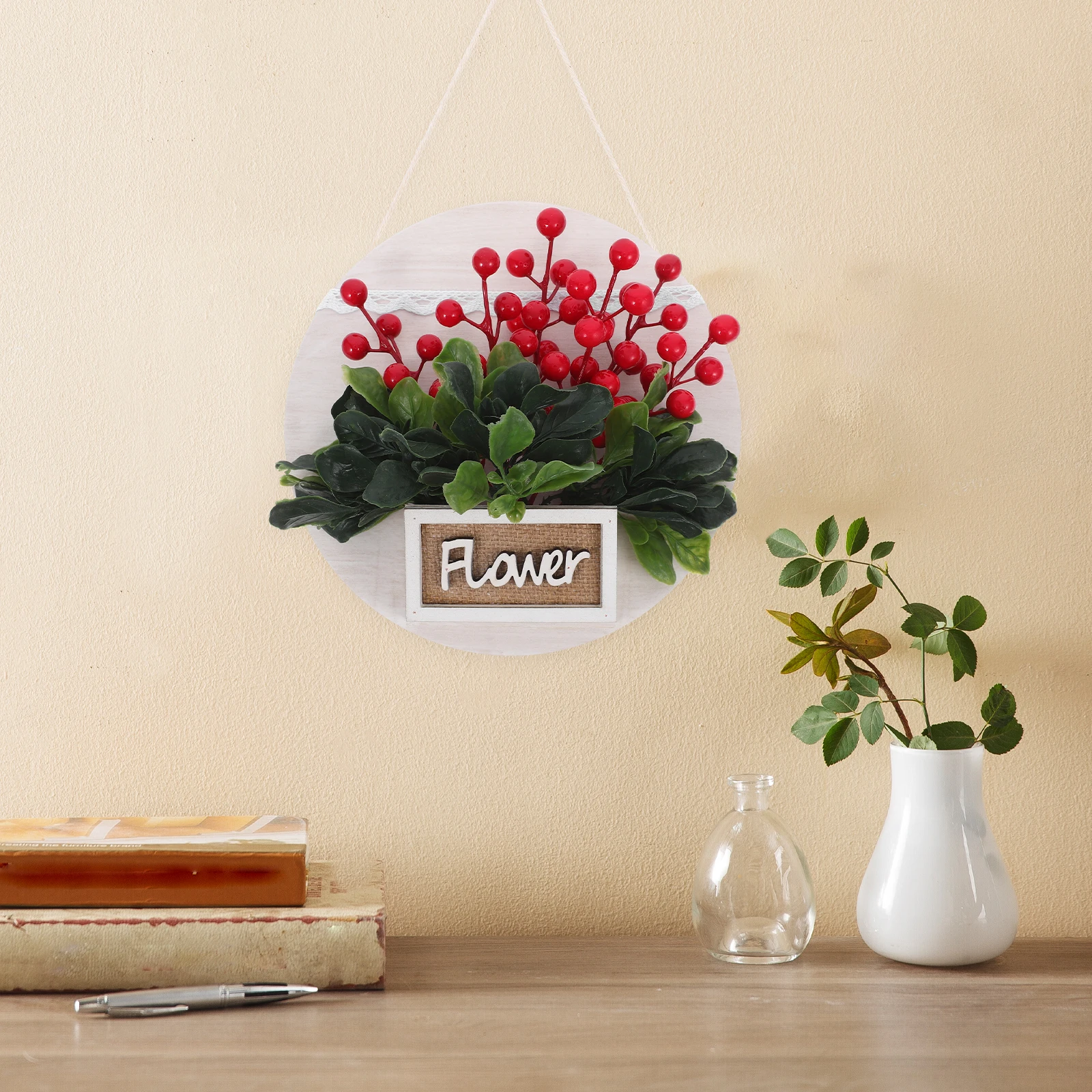 

Wall Hanging Decorative Berries Artificial Red Berry Bonsai Spring Festival Ornament Wooden Vase Home Gardening Decor Plant