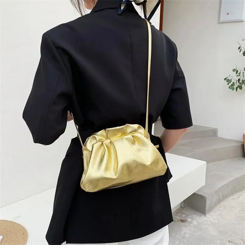 Luxury Gold Cloud Bag for Women Leather Hobos Retro Cloud Crossbody Bag Small Phone Bag Design Clutch Clip Bag Female Bolsa