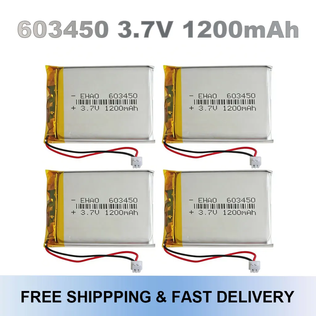 3.7V 1200mAh Lithium Polymer Lipo Battery 603450 JST 1.25mm 2Pin For GPS DVD Bluetooth Recorder E-book Camera