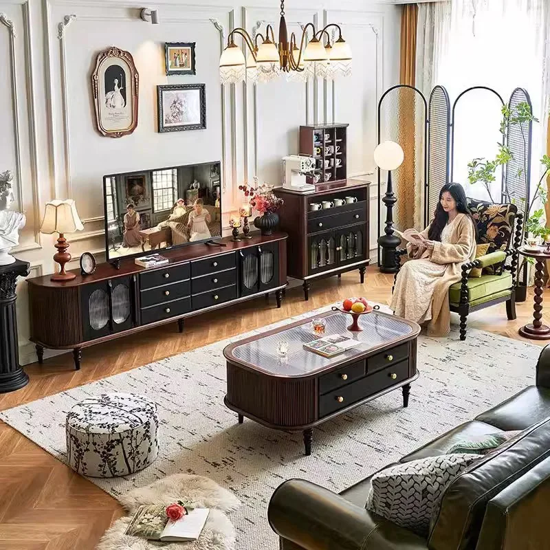 خزانة جانبية لتناول الطعام من الخشب الصلب الاسكندنافي في العصور الوسطى الأمريكية وغرفة المعيشة المطبخ المتكاملة وخزانة الشاي على الحائط للتخزين الفرنسي القديم #4