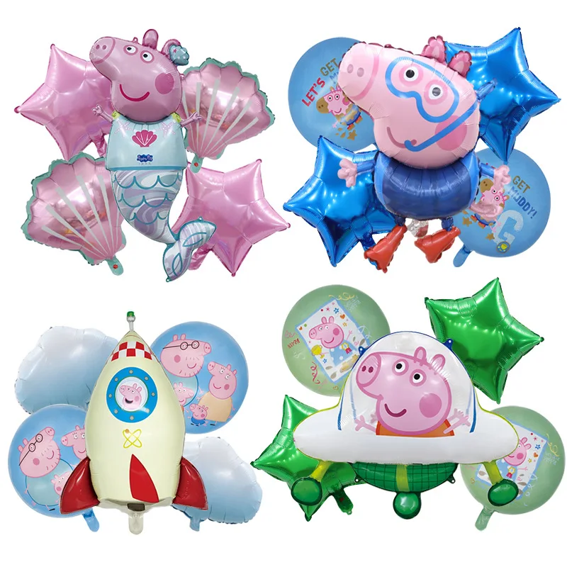 5 stücke Neue Peppa Pig Cartoon Nette Folie Metallic Ballon Kawaii Set kinder Kinder Geburtstag Party Dekorative Dekoration Jungen spielzeug