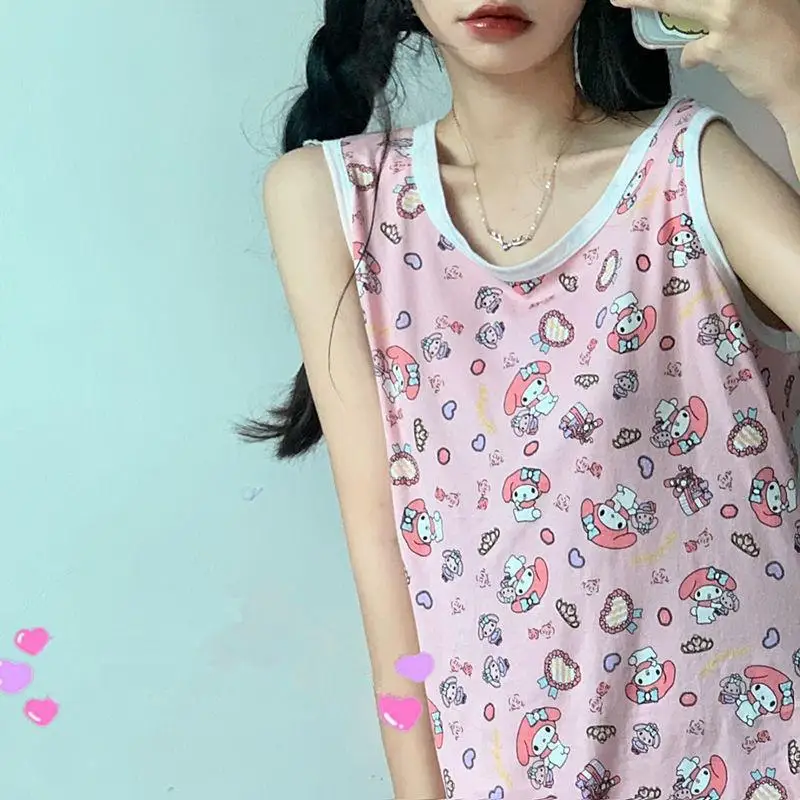 Hello Kitty Nightgown Kawaii Sanrio Long Skirt Pajamas Anime Cartoon Kuromi My Melody Loose Comfortable Girls Sister Home Wear