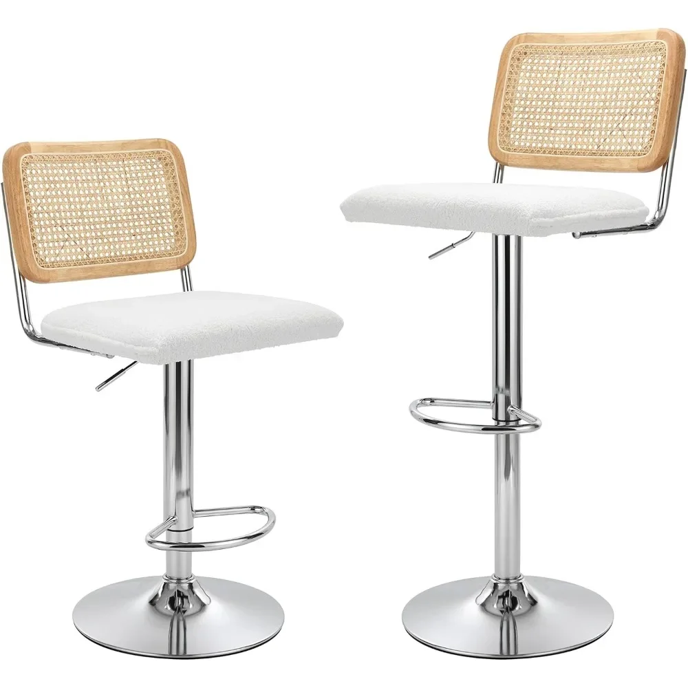 

Modern Rattan Bar Stools Set of 2 - Natural Woven Design, Swivel Seat, Footrest, and Cane Backrest, Height Adjustable Bar Chairs