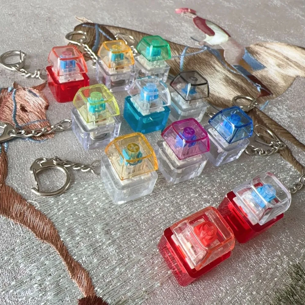 

New DIY Keyboard Fidget Keychain Keys Button With Light Clicker Pass The Time Keycap Finger Keyboard Caps