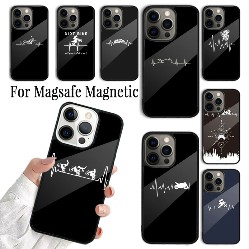 Coque Phone Case For iPhone 16 15 14 13 12 Mini 11 Pro Max Plus Magsafe Magnetic Wireless Charging Cover Motorcycle Heartbeat