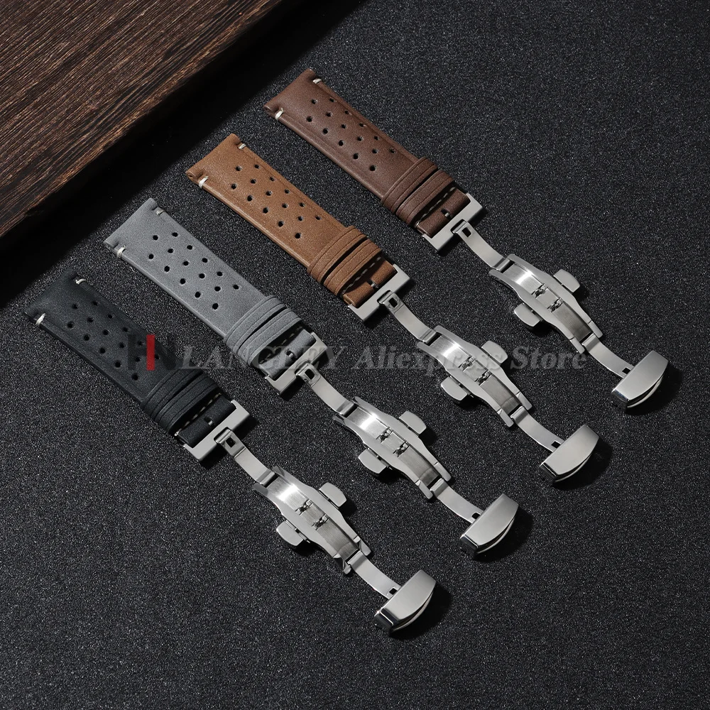 Breathable Porous 18mm 20mm 22mm Vintage Matte Leather Watch Strap for Seiko for Rolex for Omega Brown Black Universal Watchband
