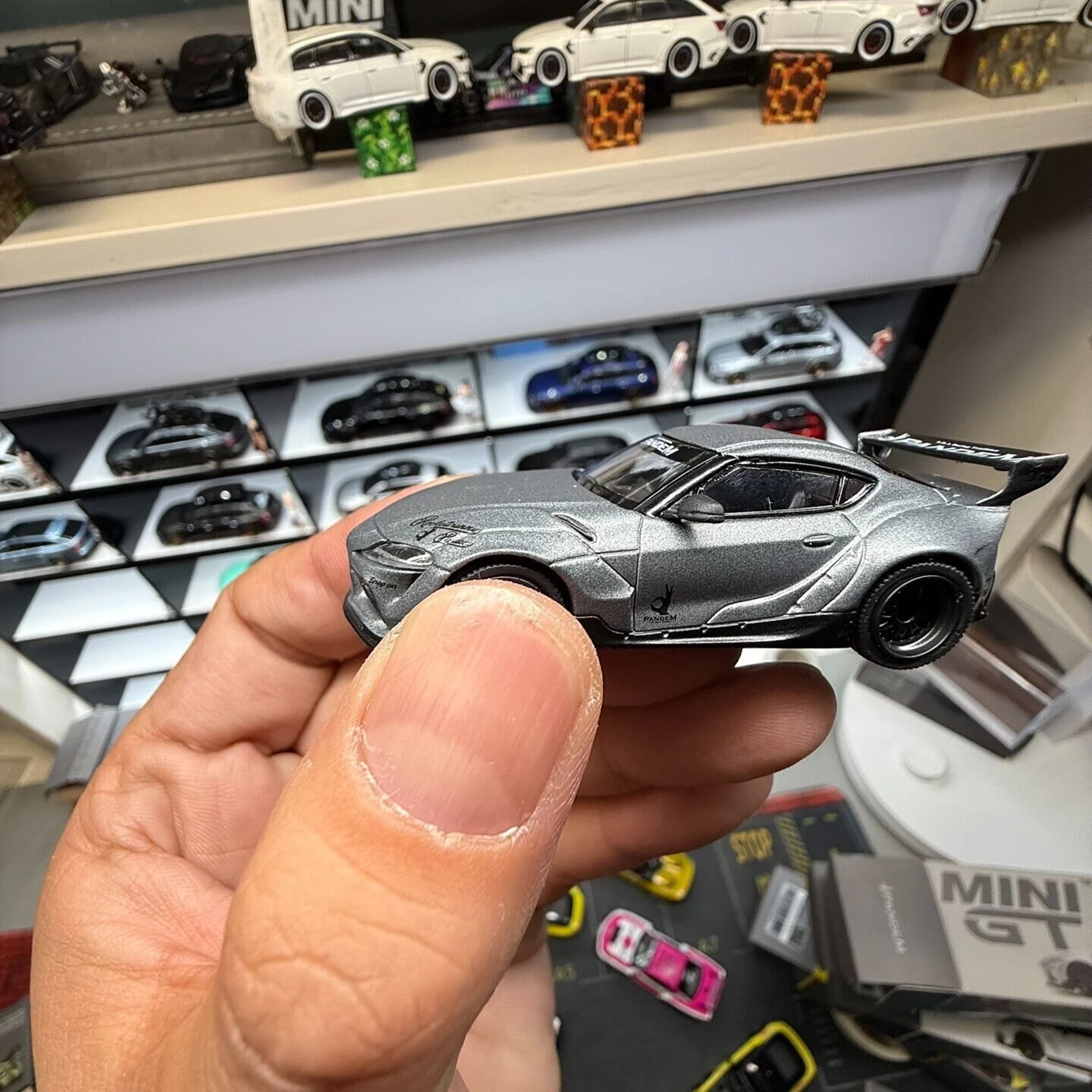 diecast-minigt-1-64-scale-toyota-gr-supra-pandem-v10-gray-alloy-car-model