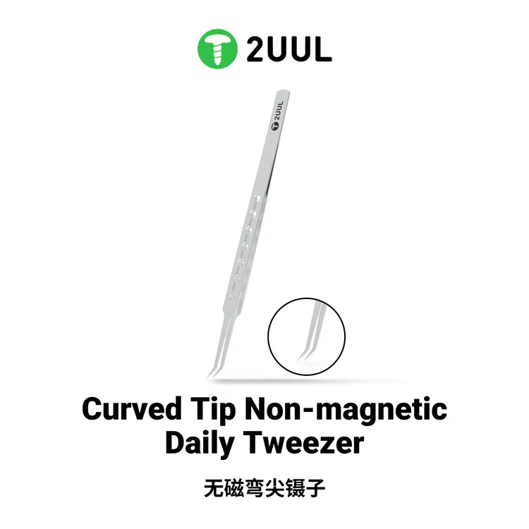 2UUL TW23 Curved Tip Non Magnetic Precision Tweezers High Precision Bent Point Tweezer For IC Chip Stencil Phone PCB Repair