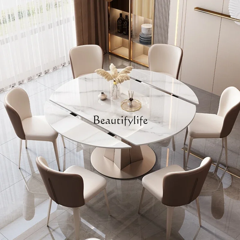 

2024 new Italian light luxury rock slab dining table modern simple small apartment rectangular dining table