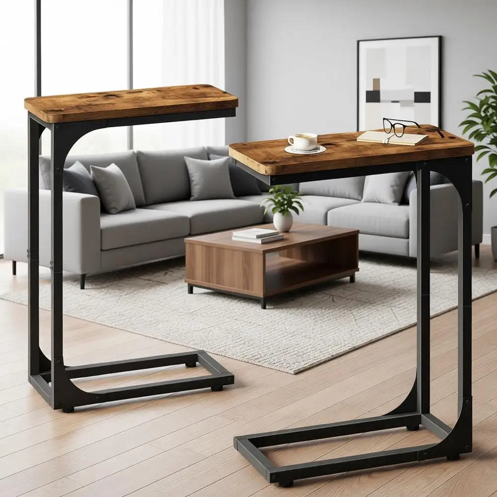 

Тумбы-столики C-образной формы Slim 7, широкие, в деревенском стиле, коричневые, для гостиной и дивана, набор из 2 штук