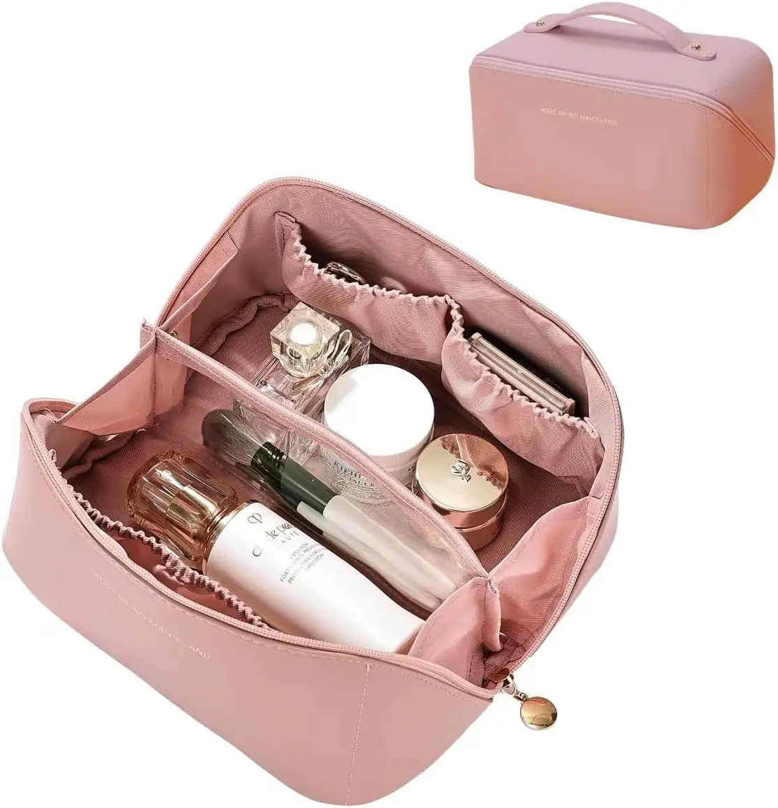 Travel Makeup Bag Large Capacity Open Flat Divider Cosmetic Bag Portable Pouch Waterproof Toiletry Bag for Make Up Organizer