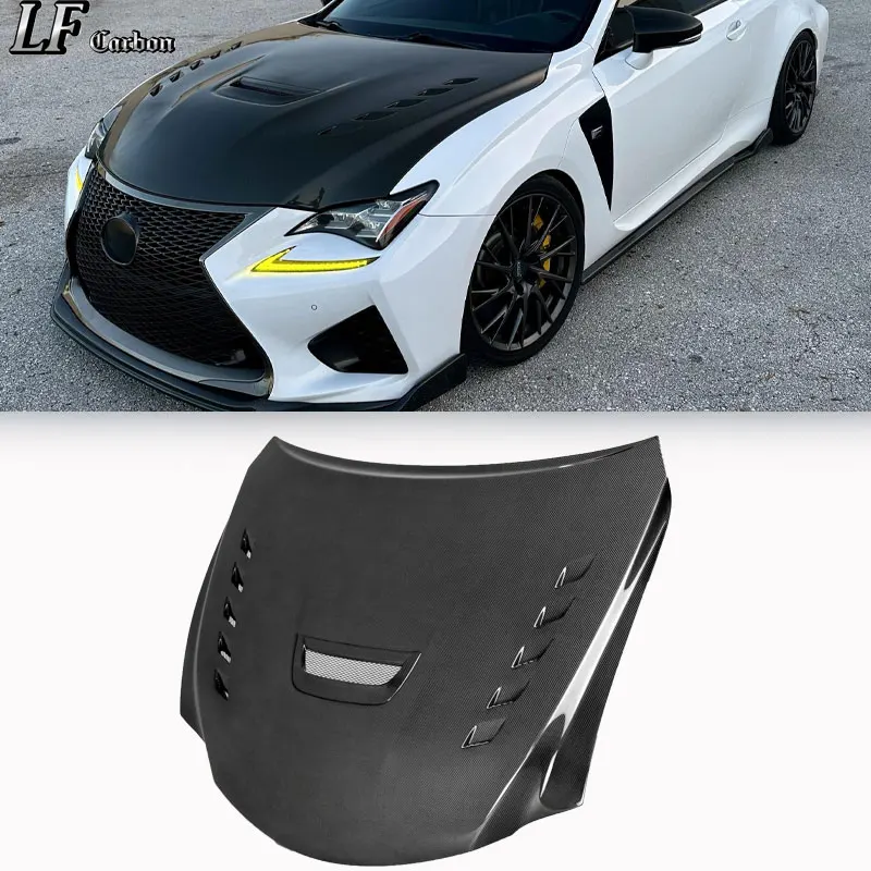 For RC F 5.0 2015-2021 Carbon Fiber Hood/Bonnet Carbon Black New Condition Bolt-On Installation Clips Lightweight Design