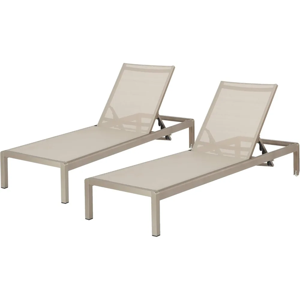 

Outdoor Aluminum Chaise Lounge, Set Of 2, Grey,Outdoor Aluminum Chaise Lounge