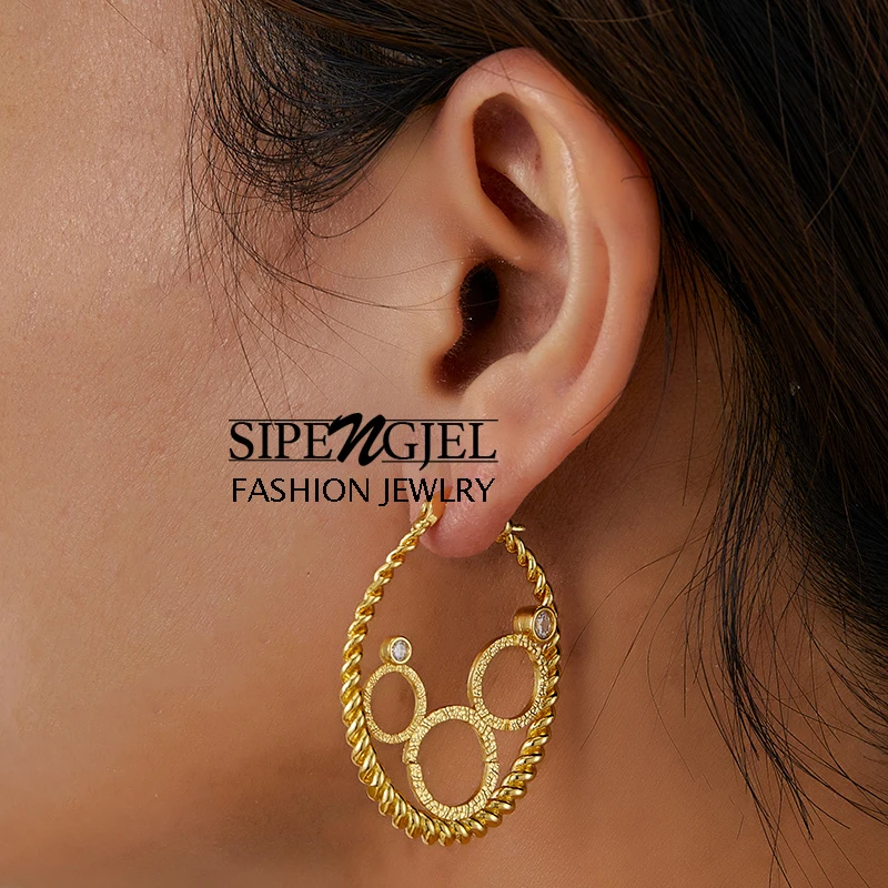 SIPENGJEL Fashion Large Geometric Metal Twisted Hoop Earrings for Women Men Gold Plated Earrings Bridal Wedding Jewelry