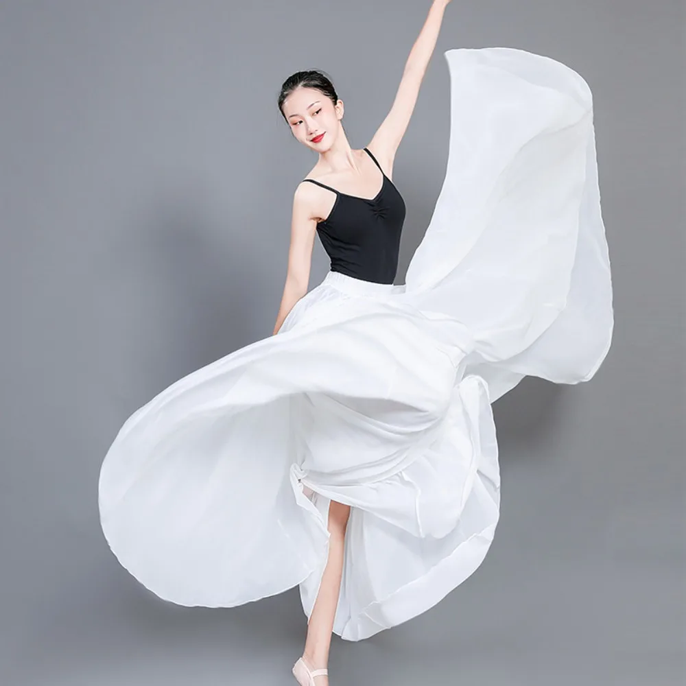 Nouvelle jupe longue fluide Double couche de couleur unie-demi-jupe de danse pour femmes