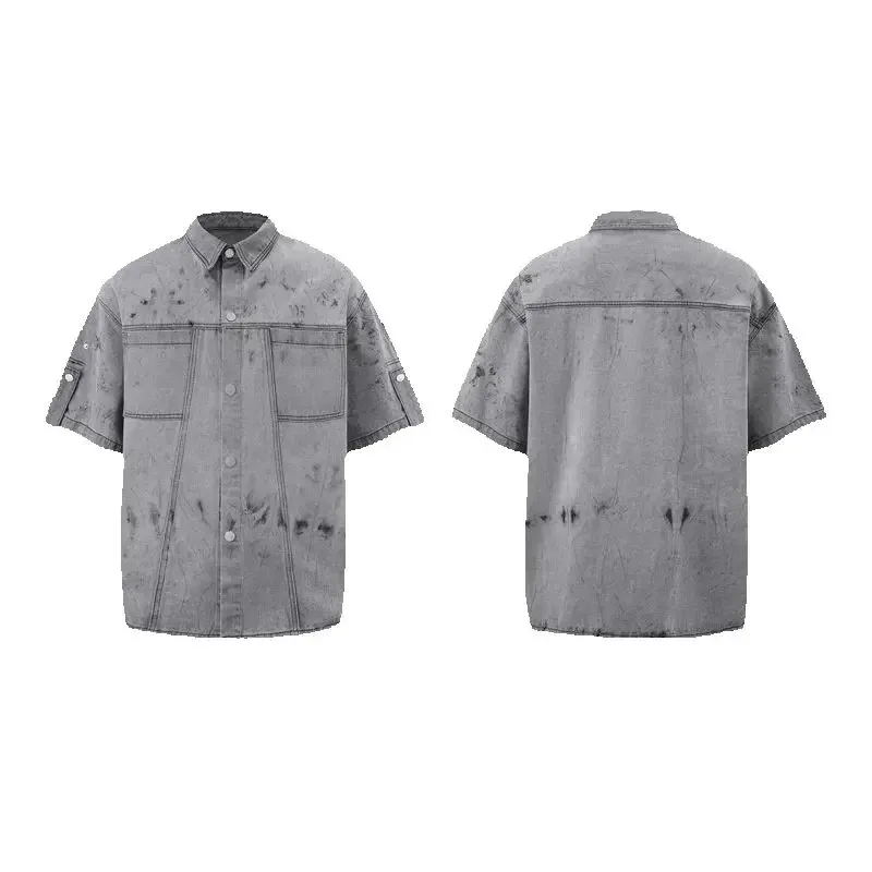 

MAQVOB EU US Size High Quality Short Sleeve Denim Shirt and Shorts Suit Streetwear Loose Fit Vintage Workwear Jean Men's Set
