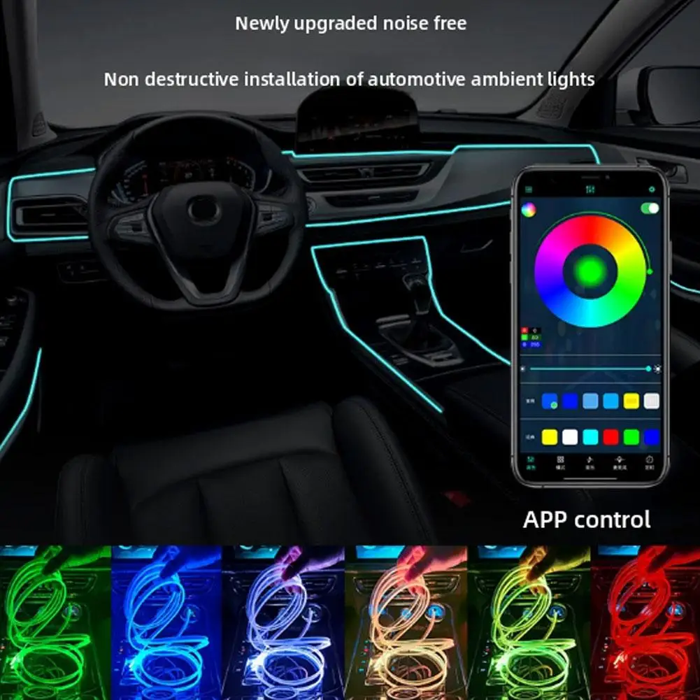 

1/2/3/4/5M RGB Car Interior LED Light Strip Ambient support Atmosphere Fiber USB Light Lamp Invisible Light Control APP Opt F1N6