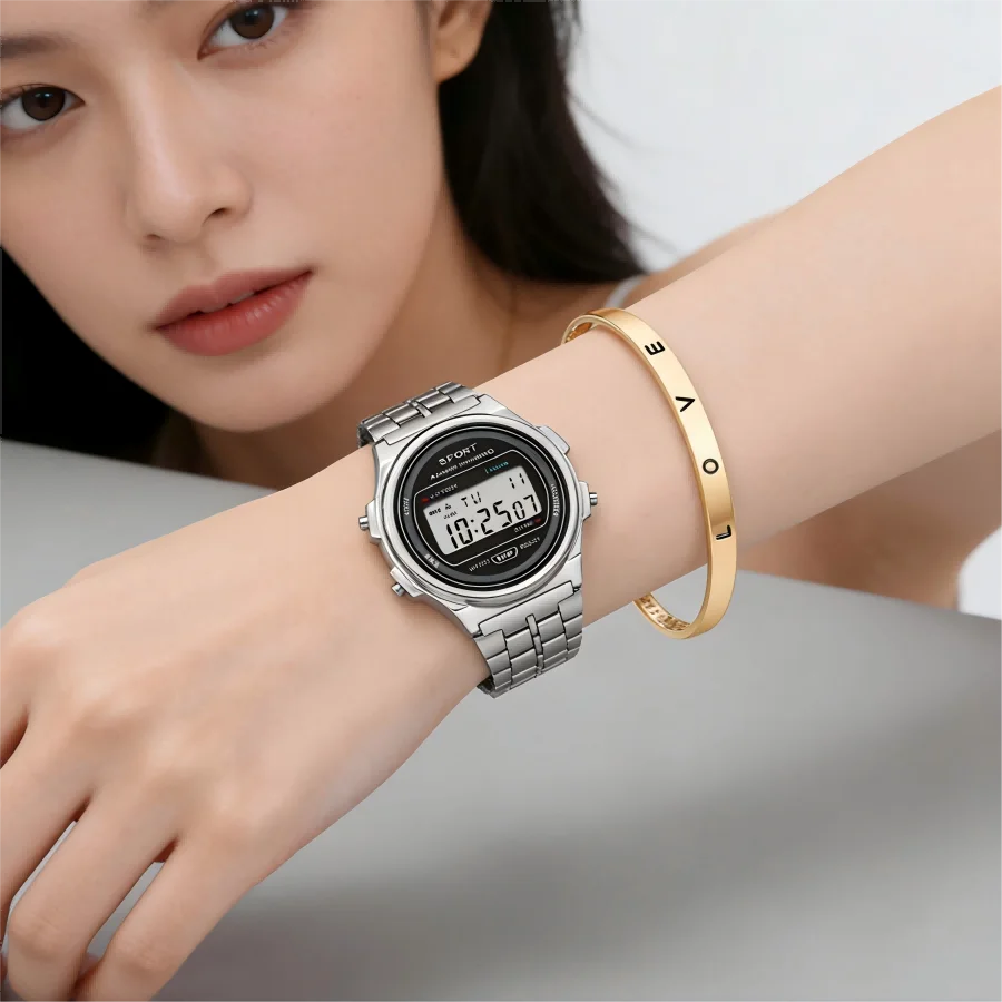 Light-luxury Women Watches Set Ladies Electronic Wristwatch with Bracelet Retro Style LED Digital Display Sports Clock