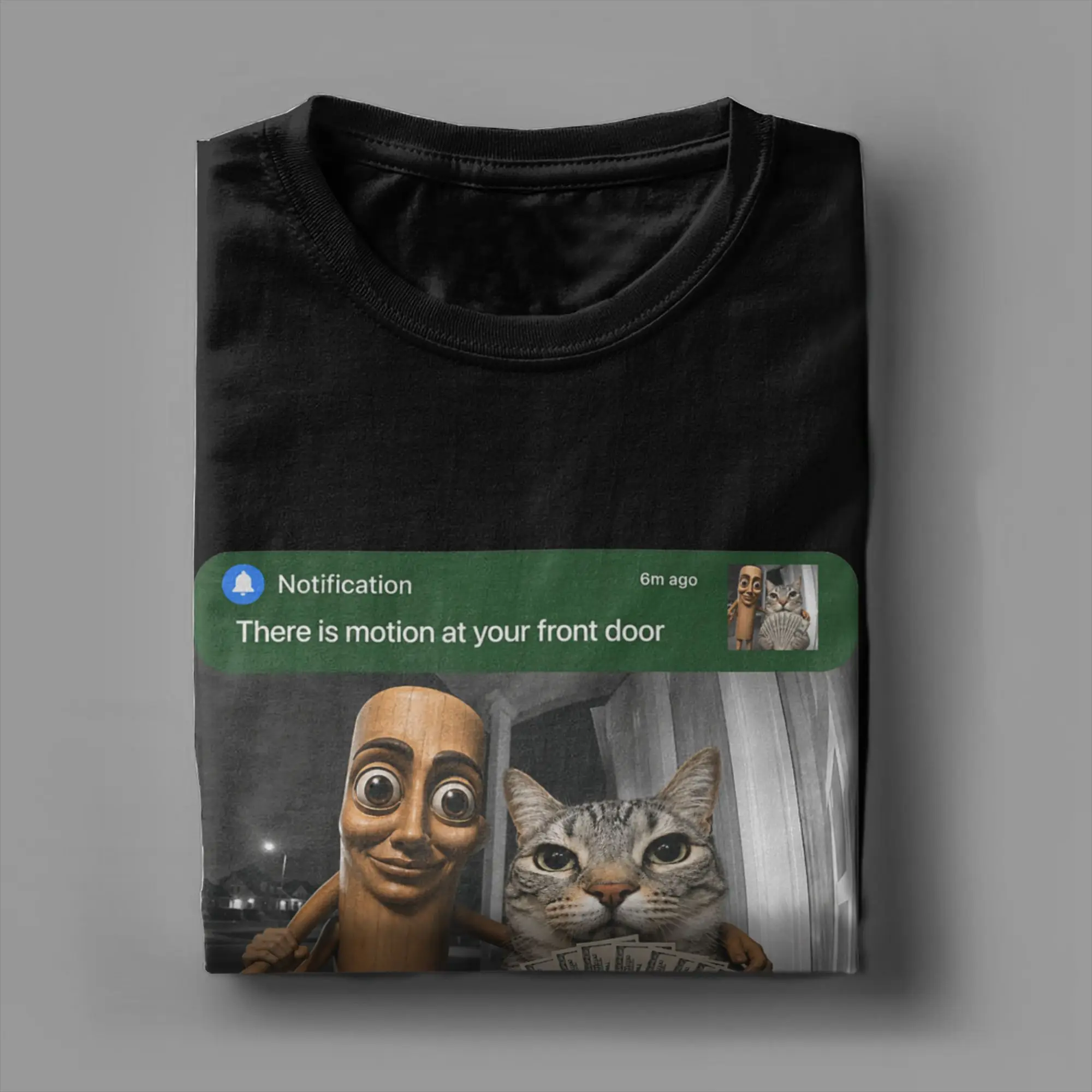 There is Motion at Your Front Door Tung Tung Tung Sahur Cat T Shirts for Men 100% Cotton T-Shirts O Neck Tee Shirt Short Sleeve