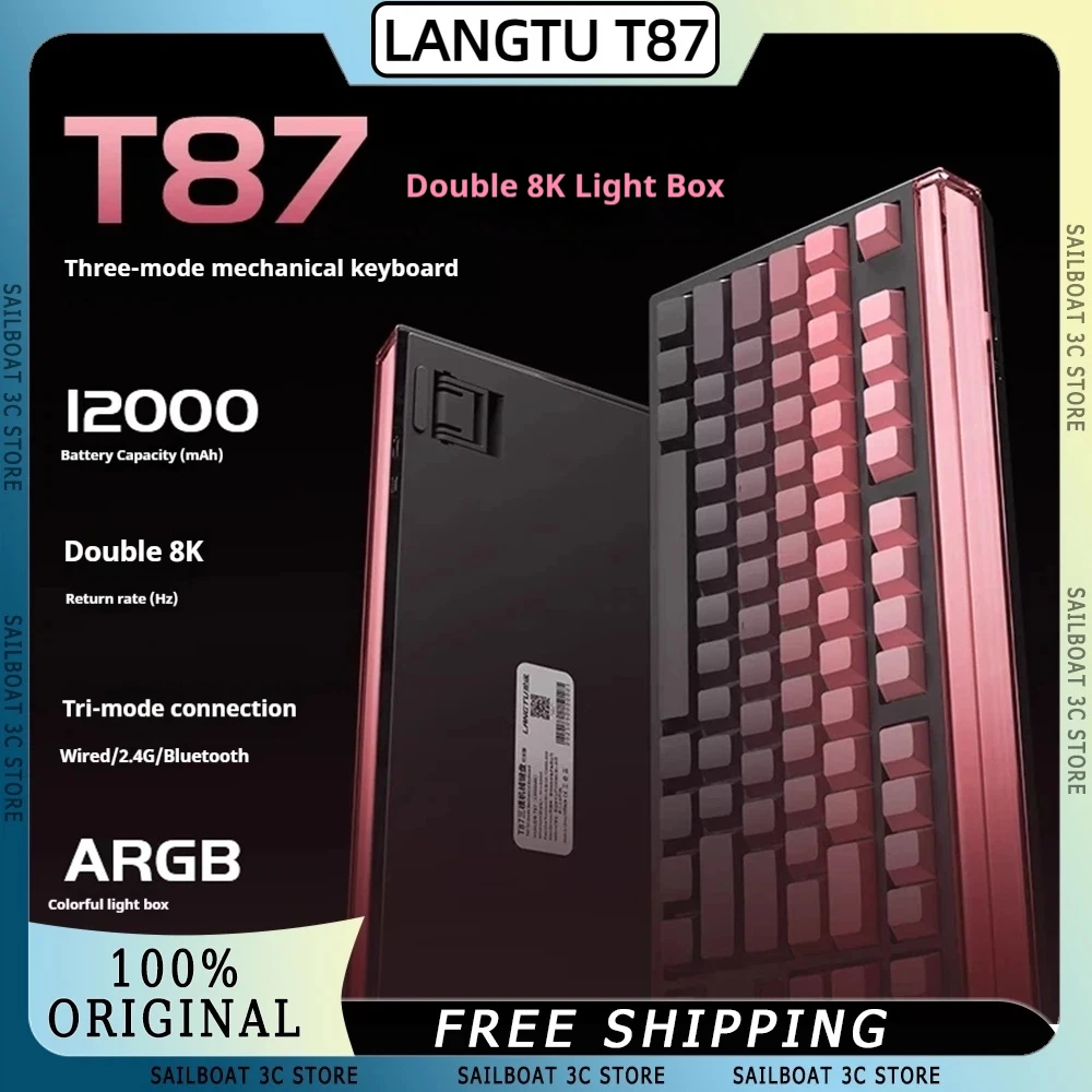 LANGTU T87 Custom Mechanical Keyboard 8k Polling Rate PBT Keycaps HOT-Swap RGB Erogonomic Wireless Bluetooth Gaming Keyboards PC