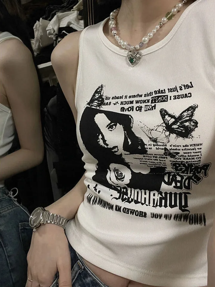 00s L.G.B. archive tank top タンクトップ y2k Y2k Grunge Print Sleeveless Sexy Tank Top for Women Ribbed Knit