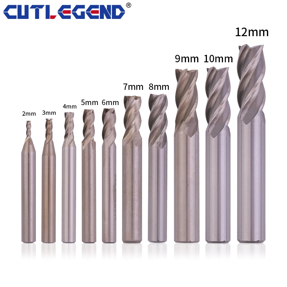 10pcs HSS 2 3 4 5 6 7 8 9 10 12mm Milling Cutter Bit Set 4 Flutes High Speed Steel End Mill CNC Milling Tools Set for metal