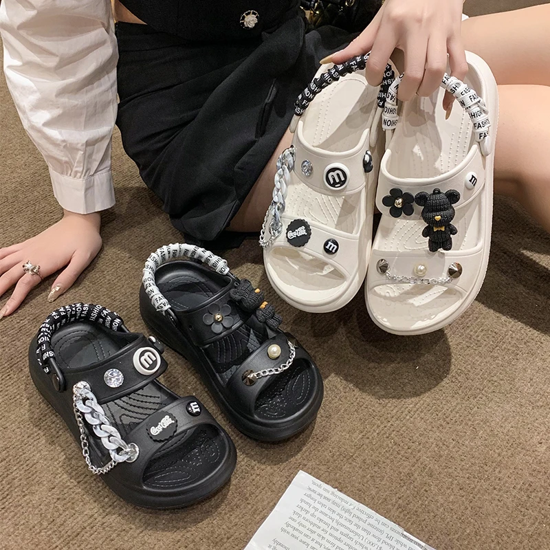 Women\'s Summer Slippers Punk Sandals Platform Shoes Mules Flip Flops Clogs Garden Shoes With Charms Flat Casual Outdoor Shoes