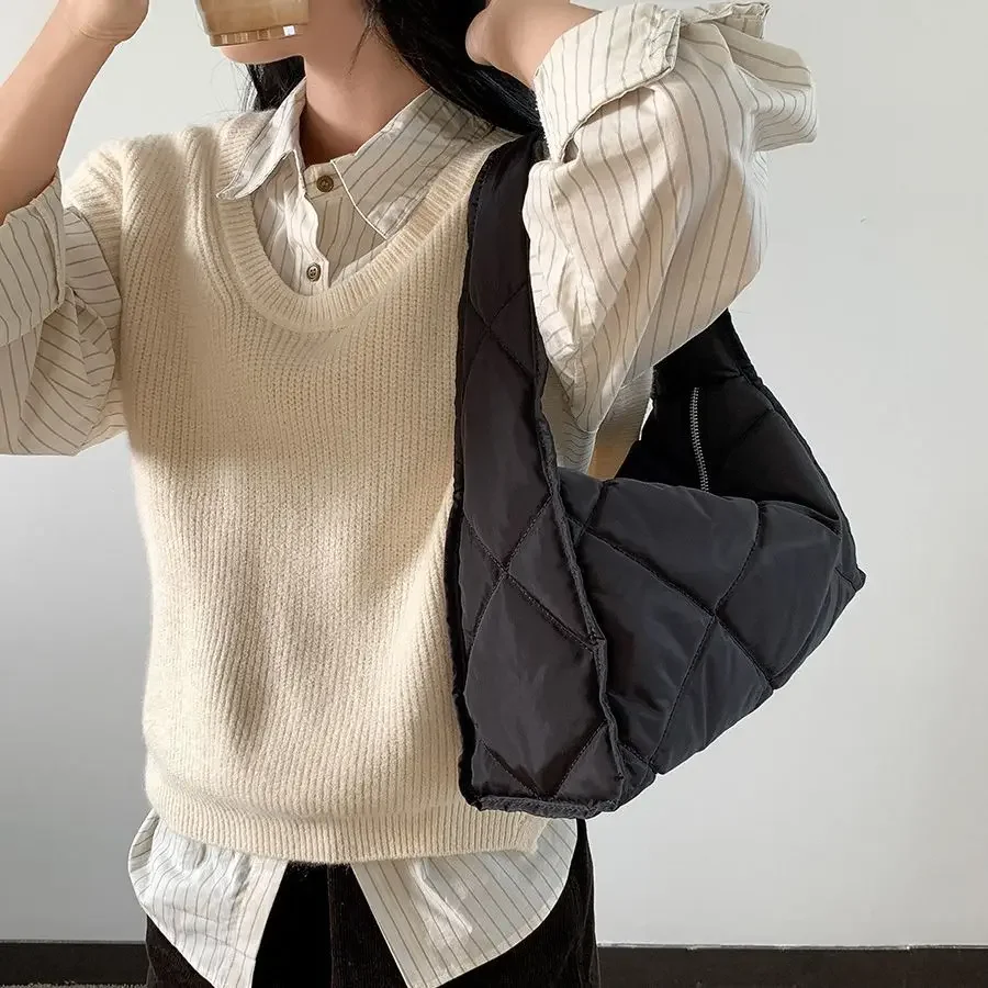 Solid Color High Quality Cotton Tote Bag Nylon Handbag Expanded Olive Green Tote Bag Custom Puff Cotton Fabric Hand Bag