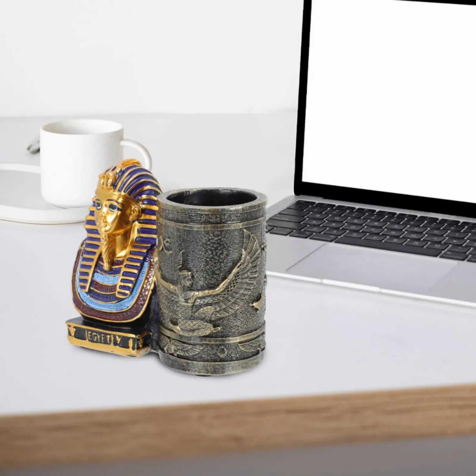 Ancient Pharaoh Pen Holder Creative Design Pharaoh Bust Writing Utensil Holder Ancient Nile Valley Desk Decor Distinctive Gift