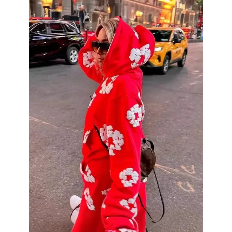 فضفاض القطن الفانيلا هوديي الشارع نمط عارضة الزي Y2K هود البلوز شارع العليا الأمريكية زوجين الترفيه مجموعة