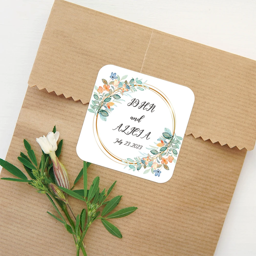 Personalized Custom Wedding Sticker Square Custom Text Label Thank You Bride Gifts Party Sticker Favors Wedding Decoration