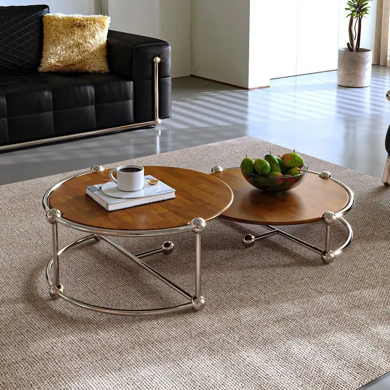 

ins round solid wood combination coffee table, French light luxury retro simple coffee table