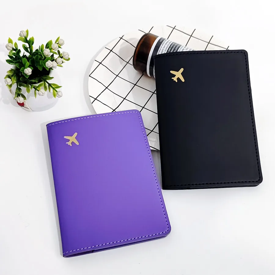 2PCS a Set Lovers or Sisters PU Leather Plane Passport Cover Case Holder Travel Accessories Lightweight Wallet for Women Man