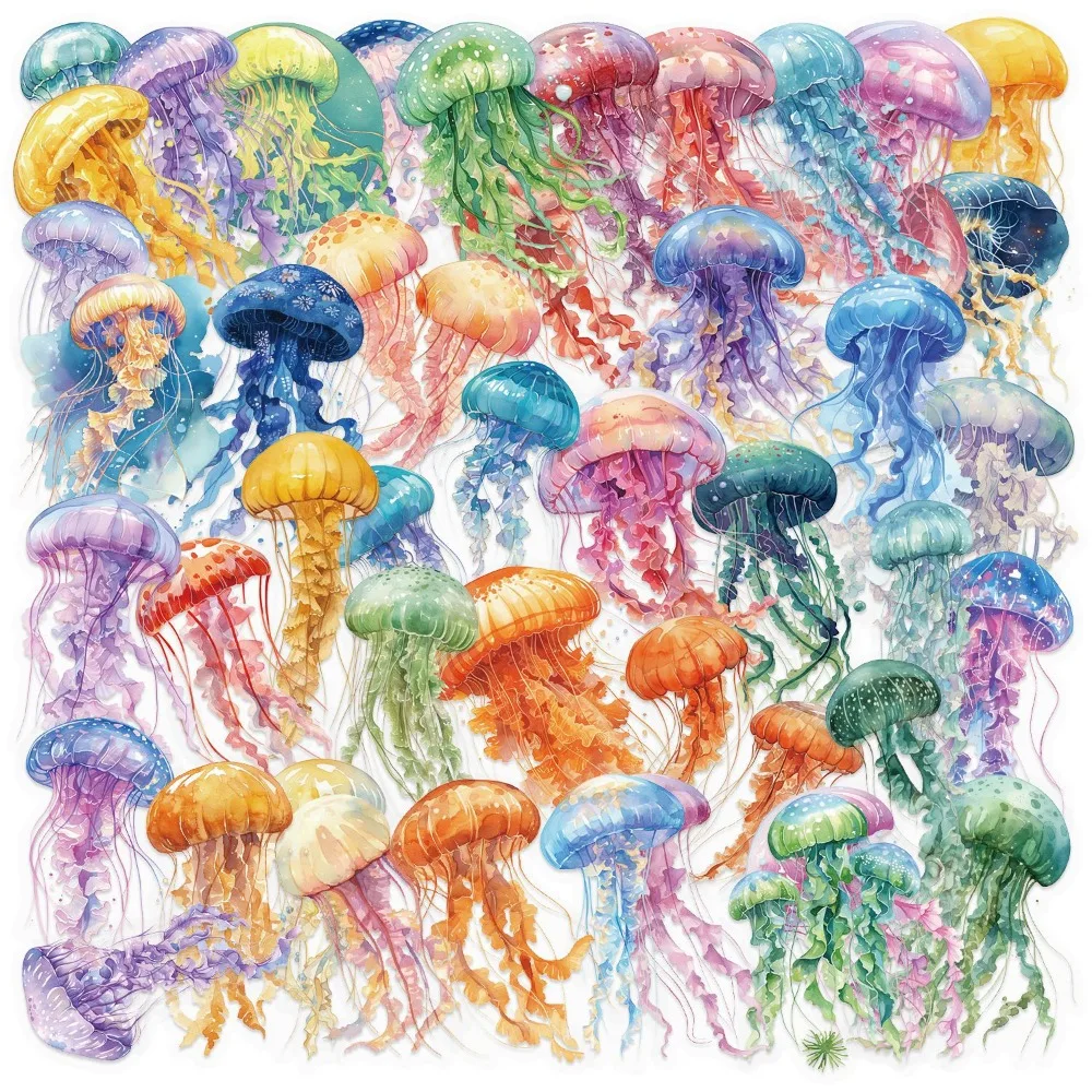 

50PCS Cute Animal Colorful Jellyfish Transparent Sticker Book INS DIY Diary Decorative Account Skateboard Graffiti Stickers Pack