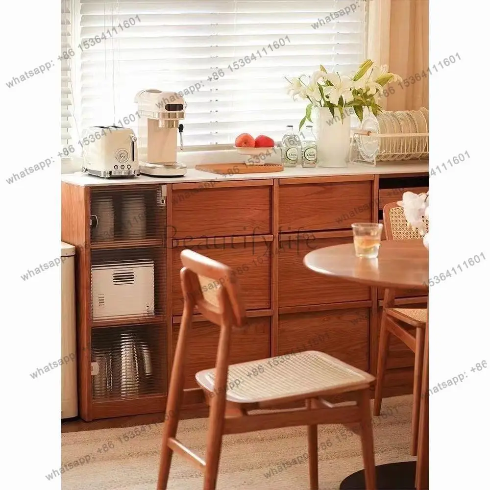 LD Nordic solid wood rock slab dining side cabinet installation-free storage and storage integrated cabinet