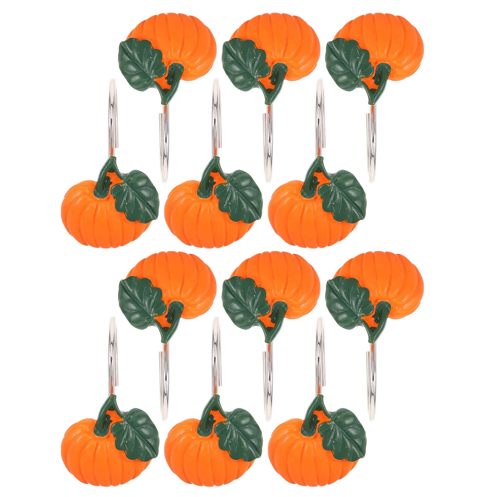 

12Pcs Pumpkin Shower Curtain Hooks Resin Decorative Shower Rings Glide Metal Hooks Halloween Fall Bathroom Accessories
