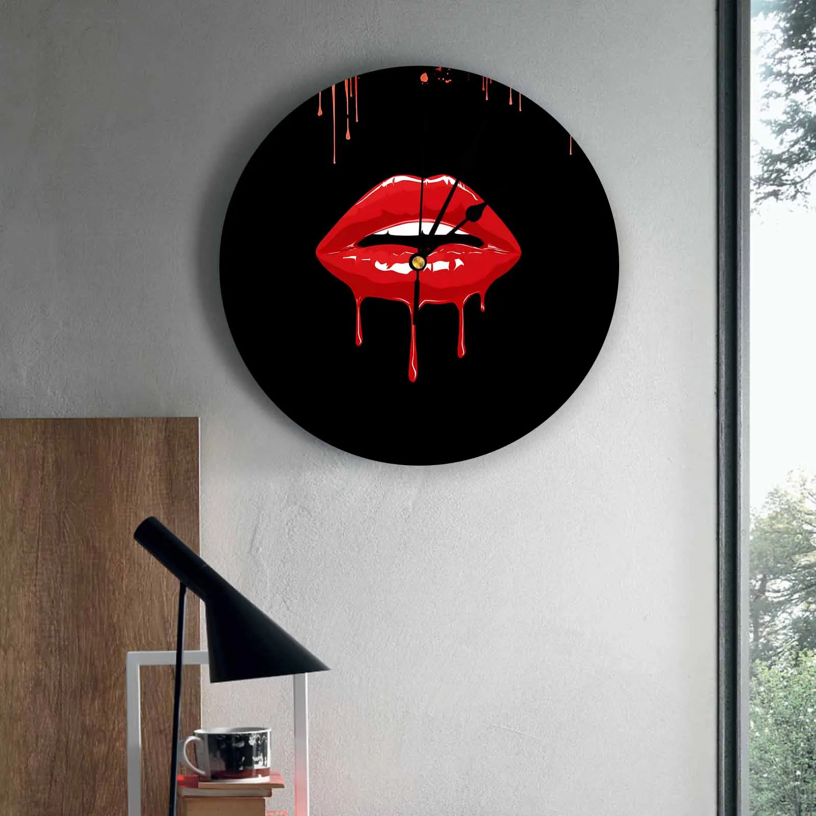 

Настенные часы для спальни, Хэллоуин, кровавые губы, часы для гостиной, украшения для детской комнаты, кабинет, бесшумные настенные часы