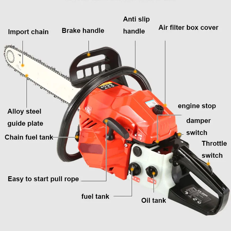 Professional Tree Cutting High Power Gasoline Saw Chain Saw Cutting Wood Machine Garden Tools 88.8KW 98cylinder Arboriculture Cu