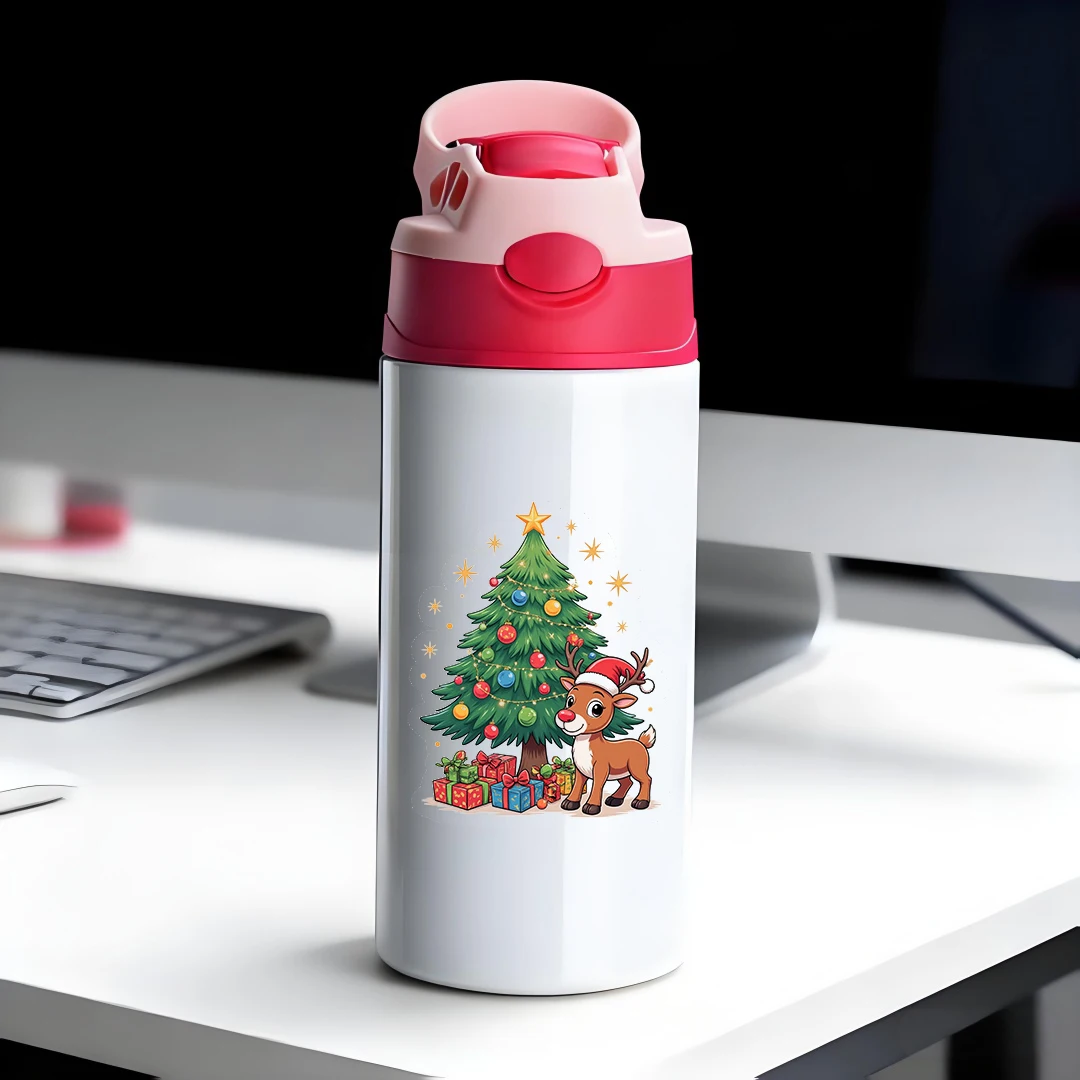 

304 stainless steel thermal cup cartoon Christmas tree theme straw childrens water cup Christmas gift childrens thermal cup se