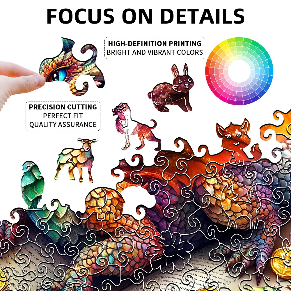 3D Dragon Wooden Puzzle - Brain Teaser with Irregular Animal Shapes, Stress Relief Adult Puzzle Game, Unique Birthday/Valentine'