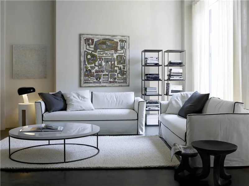 Divano letto e colazione con bordo nero, semplice, nordico, per smontaggio e lavaggio del divano bianco